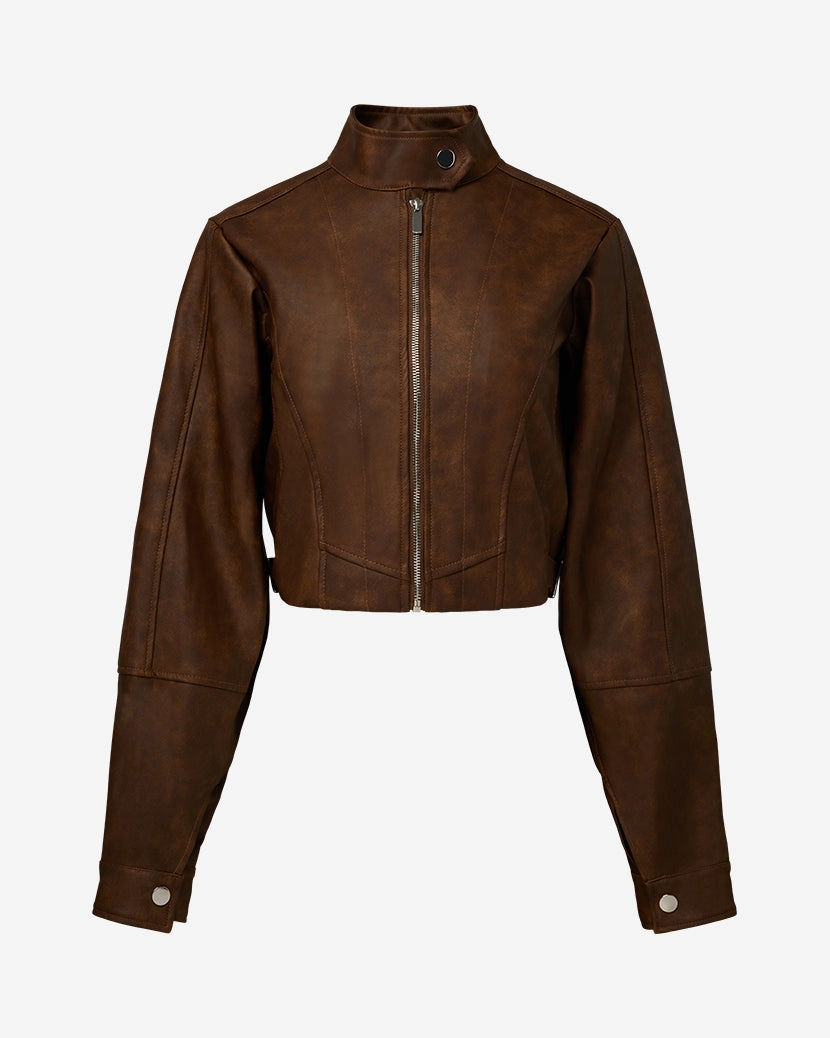 ErgonomicCut ReinforcedElasticHem Cropped Moto Jacket