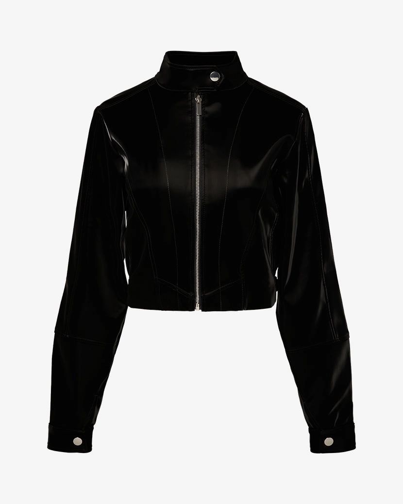 Cropped Moto Jacket Non Slip Collar Changeable Style