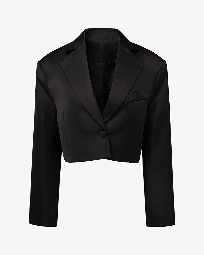 Adjustable Hem Cords Cropped Satin Blazer