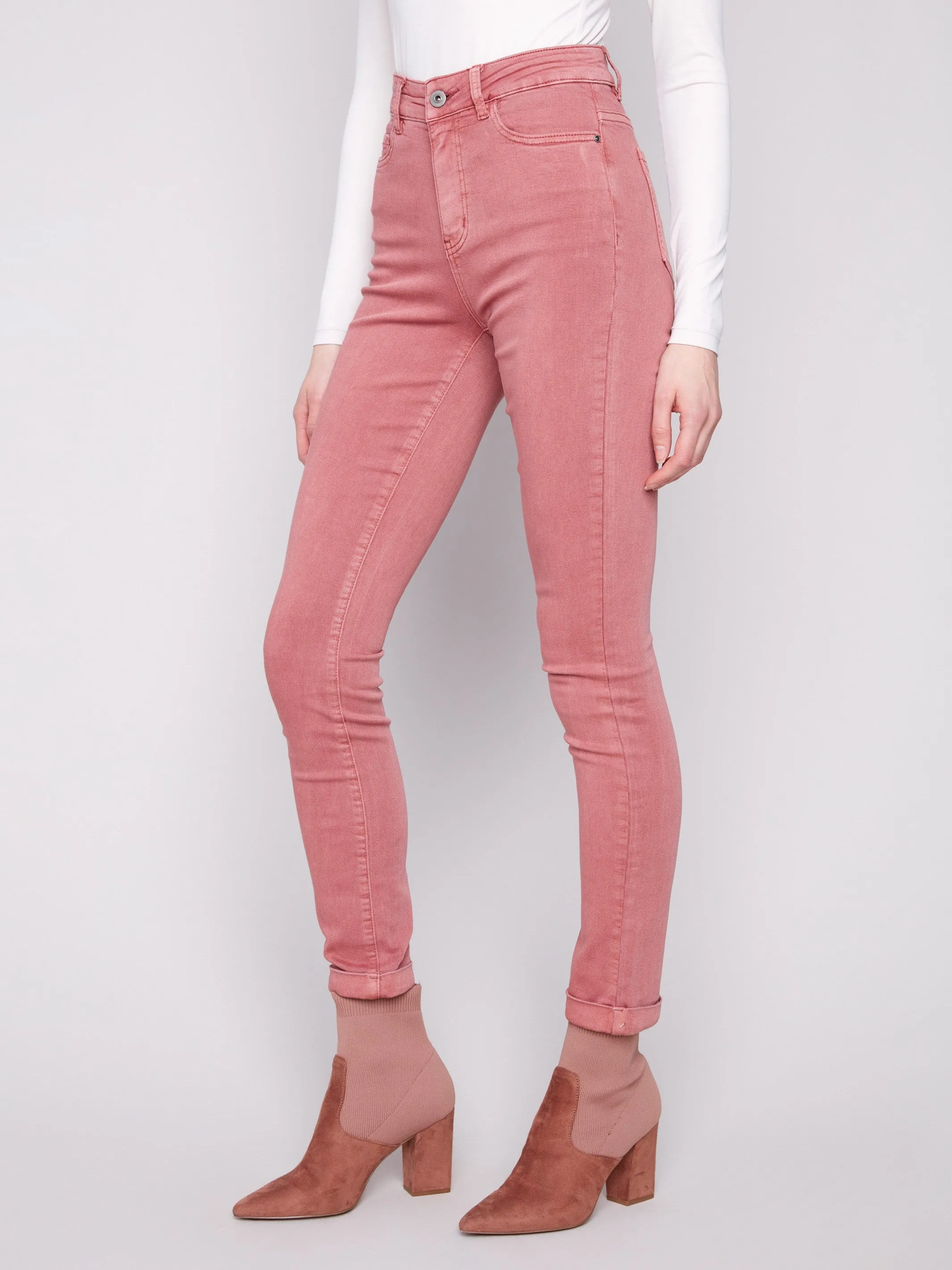 Durable Hemming Cuffed Hem Twill Jeans - Primrose