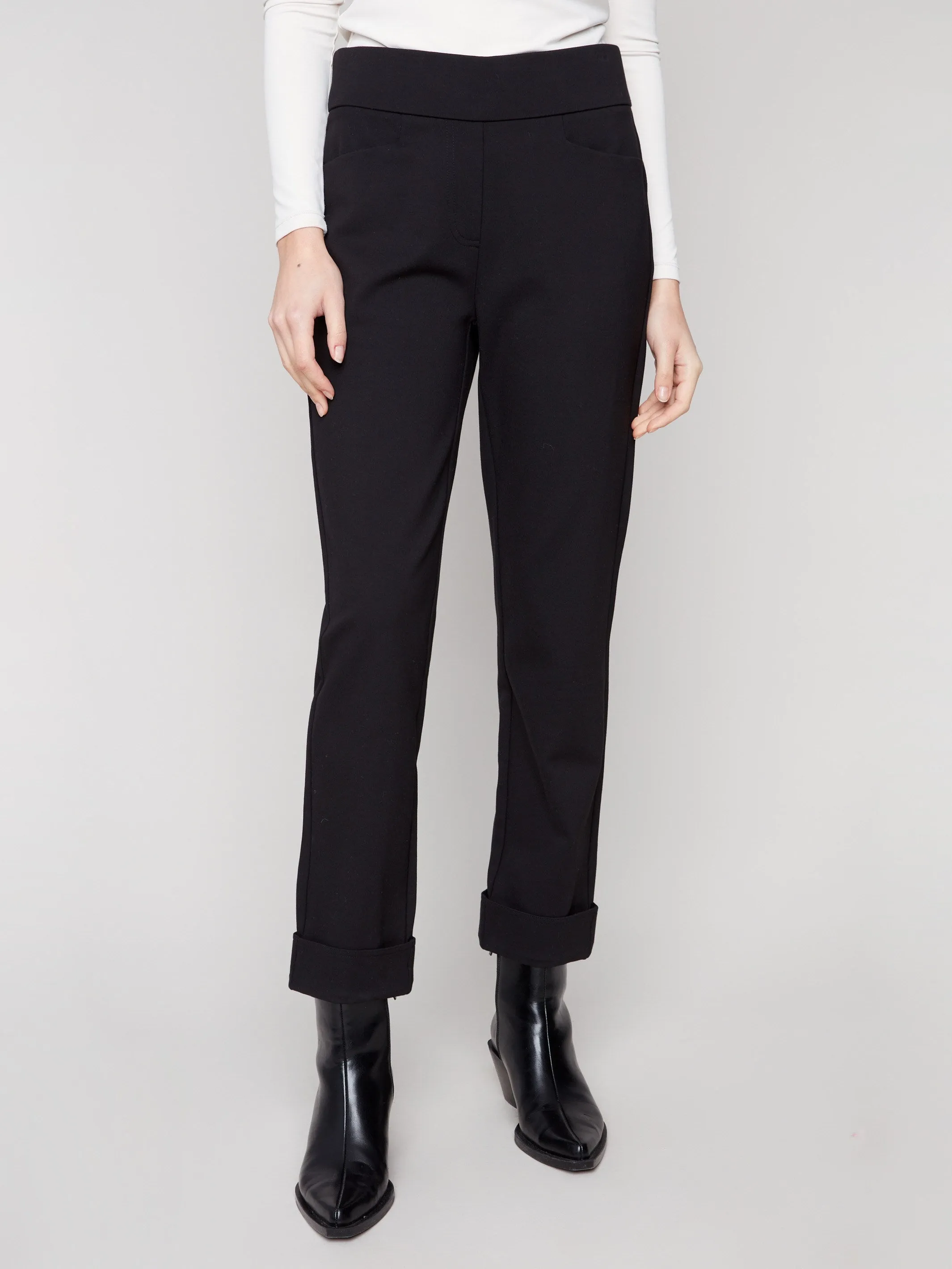 Cuffed Ponte Pants - Black Dressy look
