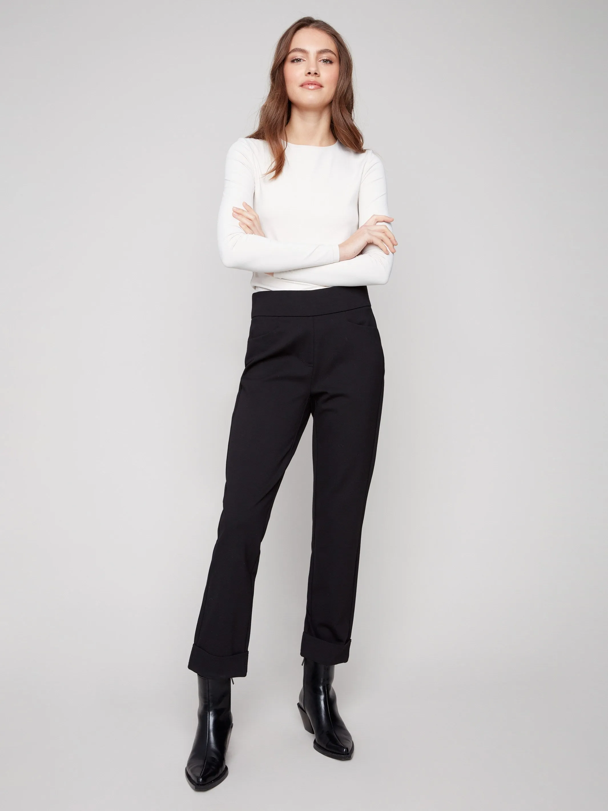Cuffed Ponte Pants - Black Chilly Comfort