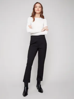 Flat waistband Cuffed Ponte Pants - Black