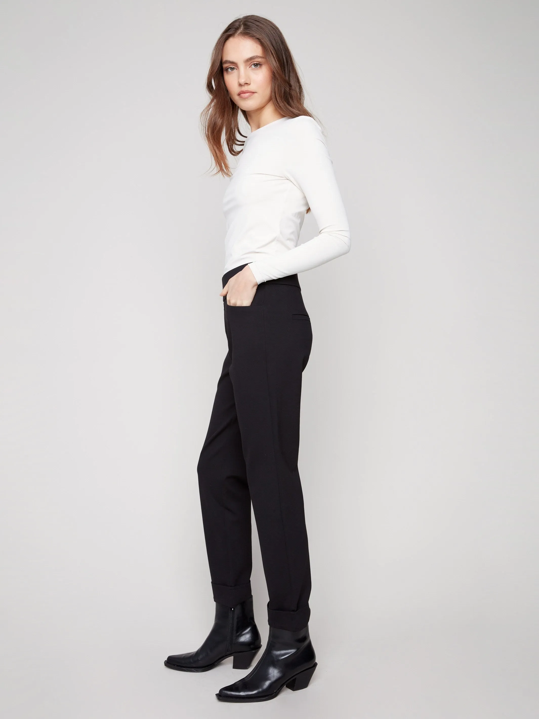 Cuffed Ponte Pants - Black Secure Cuff Design Stylish Comfort
