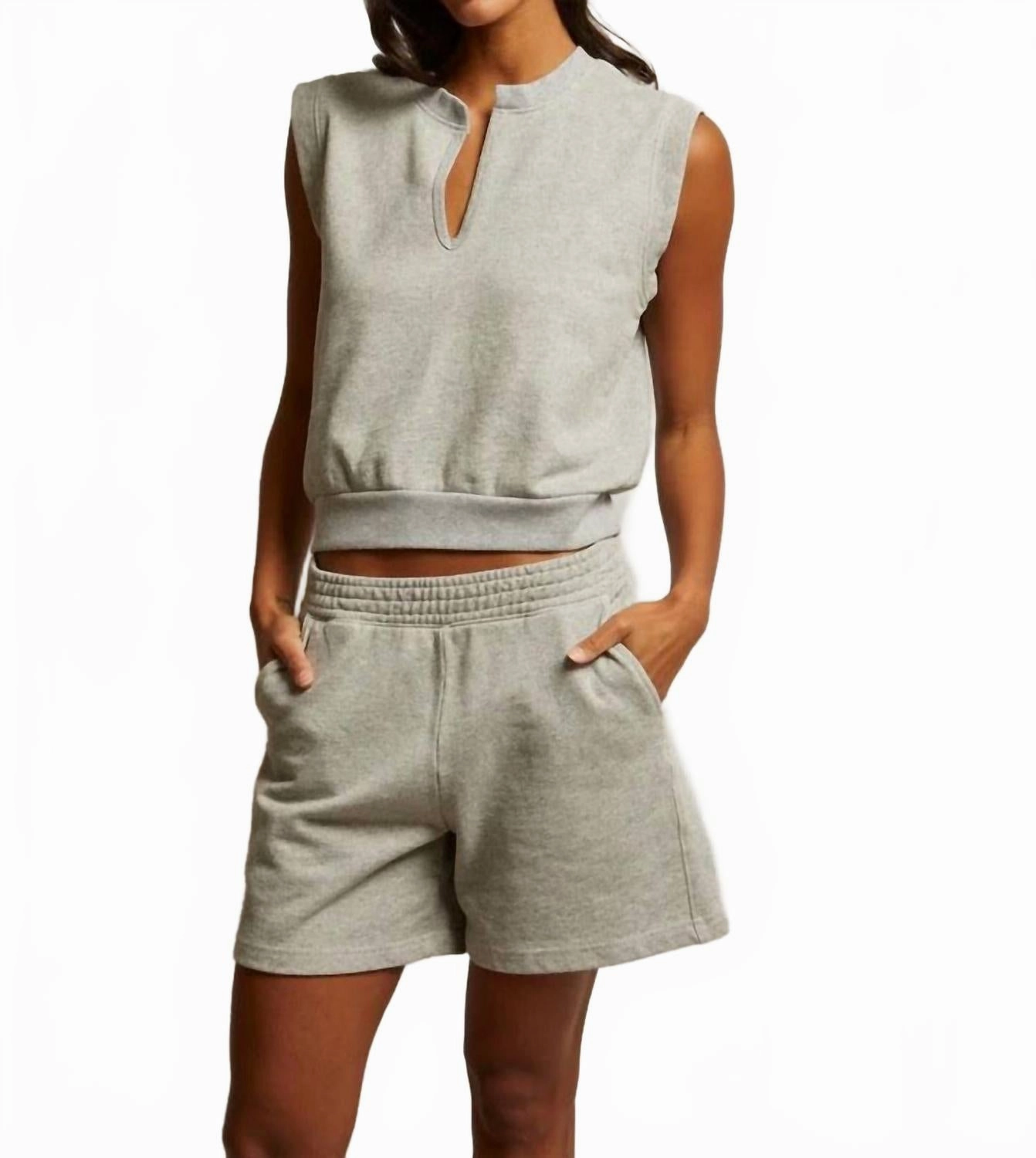 Polyester fabric Bari French Terry Shorts In Heather Grey