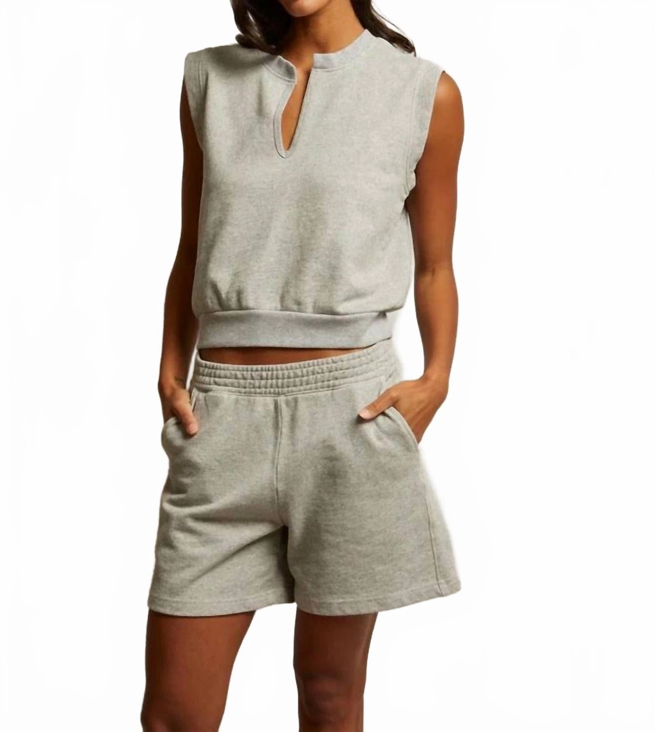 Bari French Terry Shorts In Heather Grey cargo style