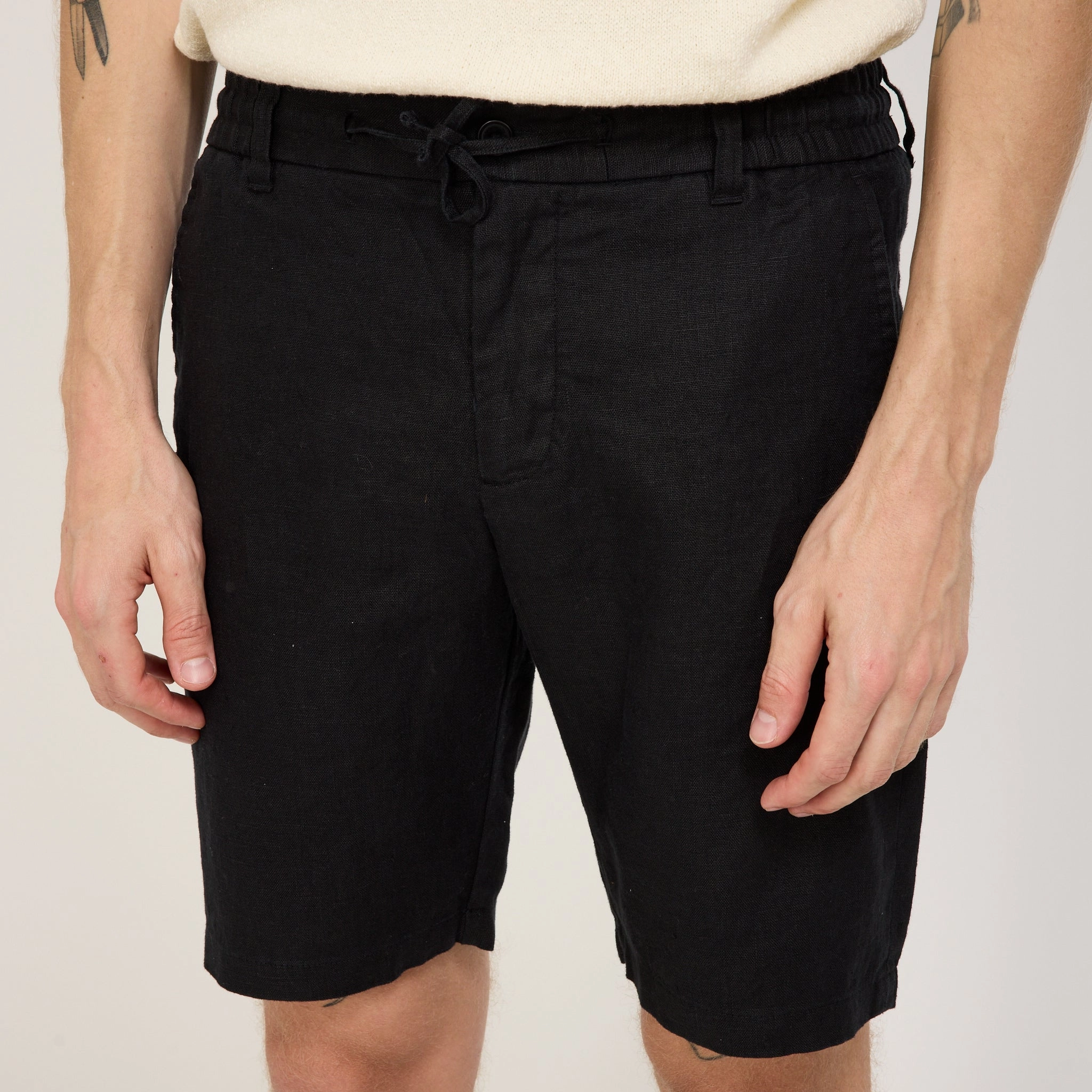RecycledPolyester Flexible Cut Seb Casual Linen Shorts Black