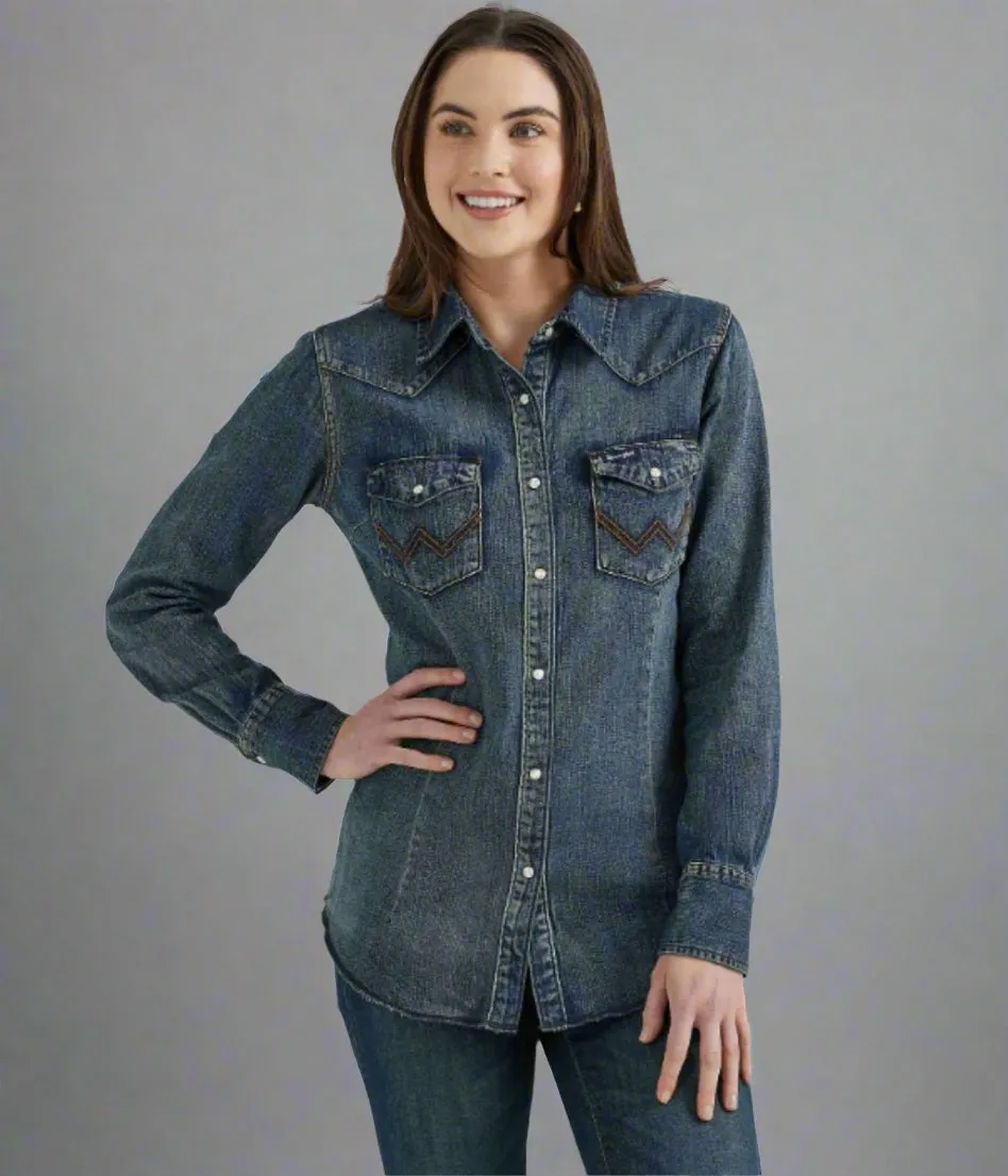 Fashion Statement Dark Denim Double Stitch Denim Shirt