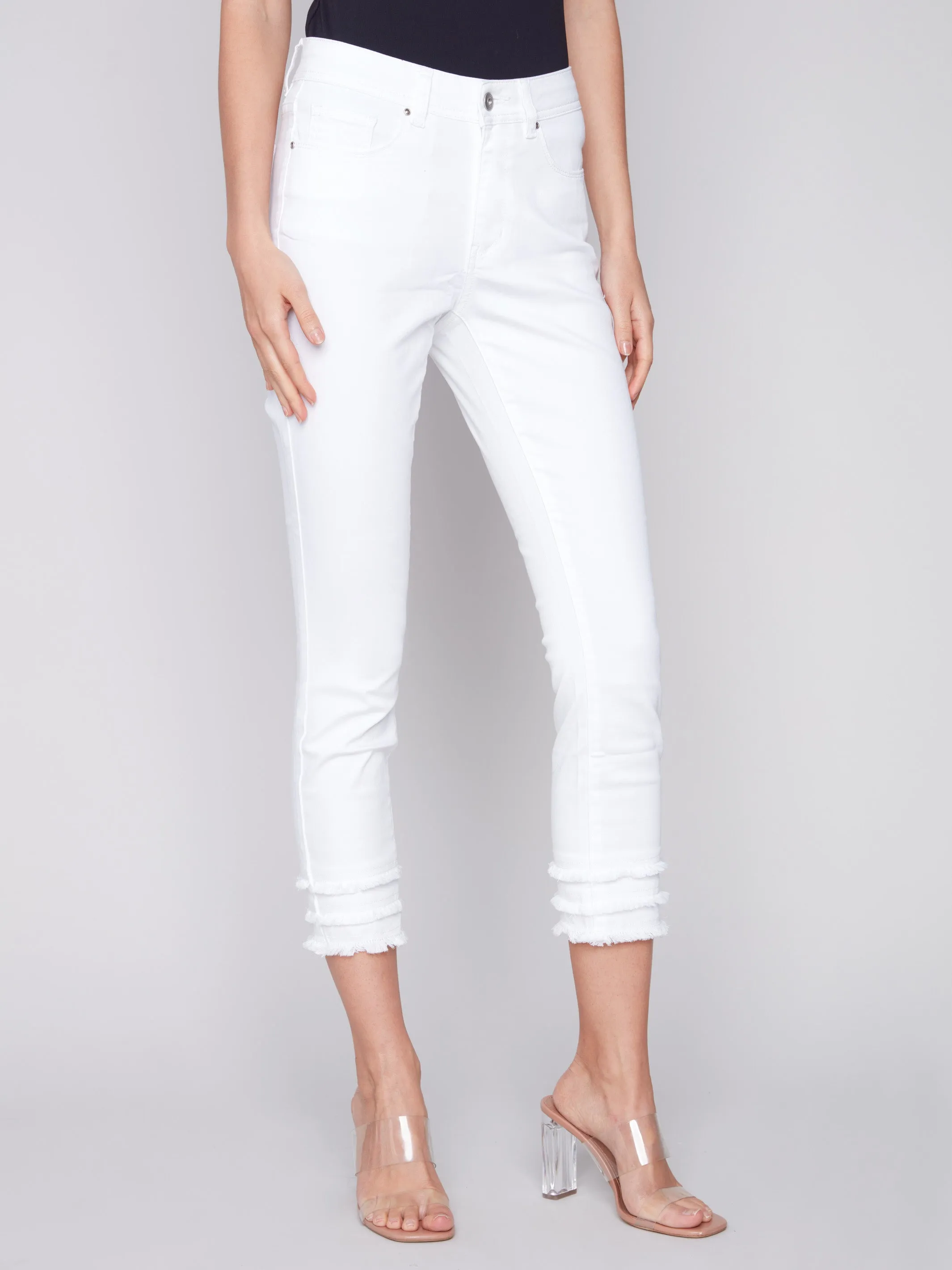 Cold Weather Gear OdorResistantFinish Frayed Hem Cropped Twill Pants - White