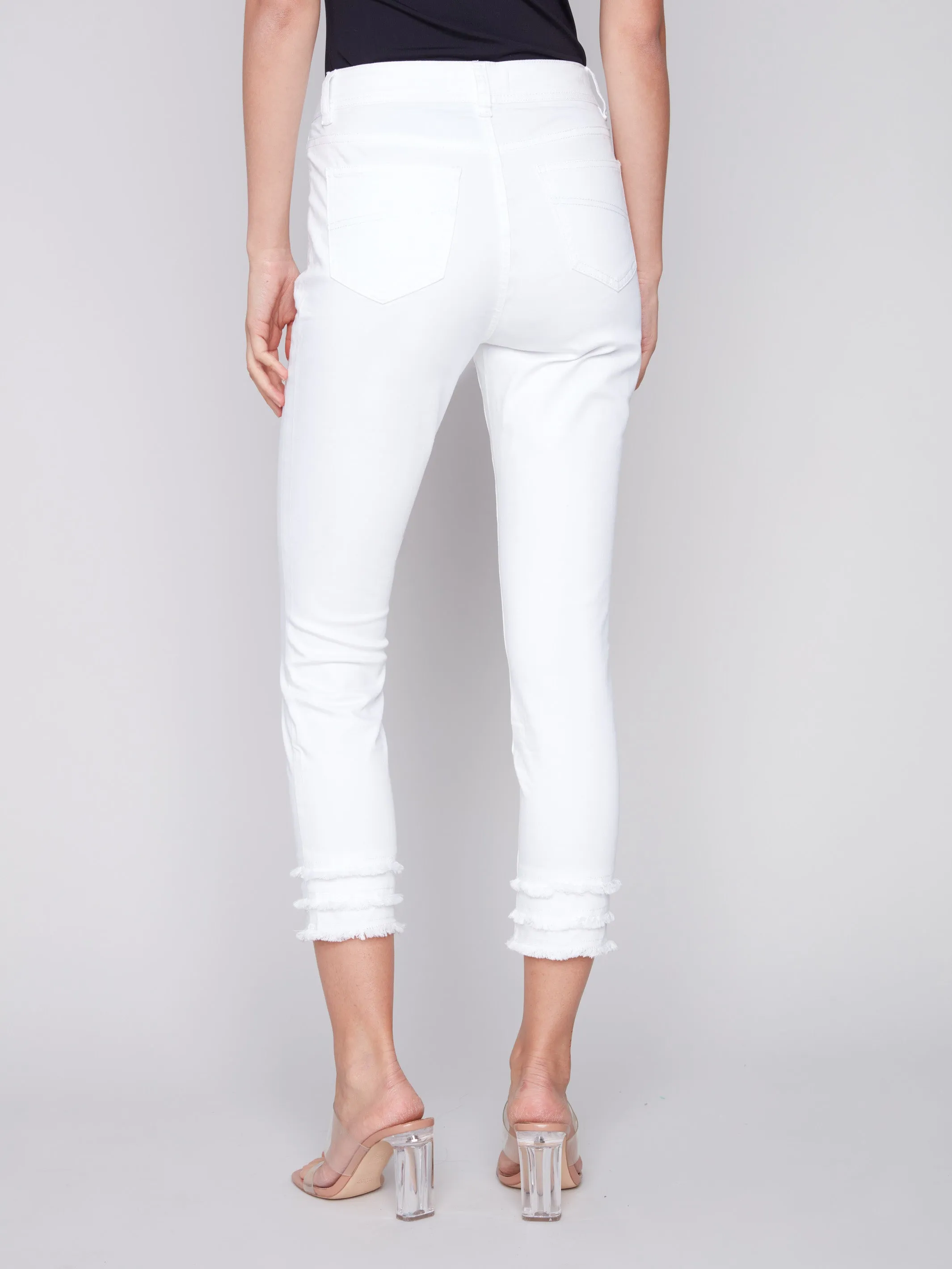Frayed Hem Cropped Twill Pants - White Slim wear