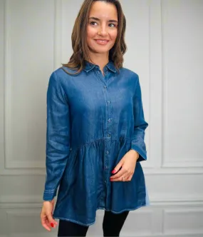 AntiMicrobialLining Denim Peplum Tunic Top