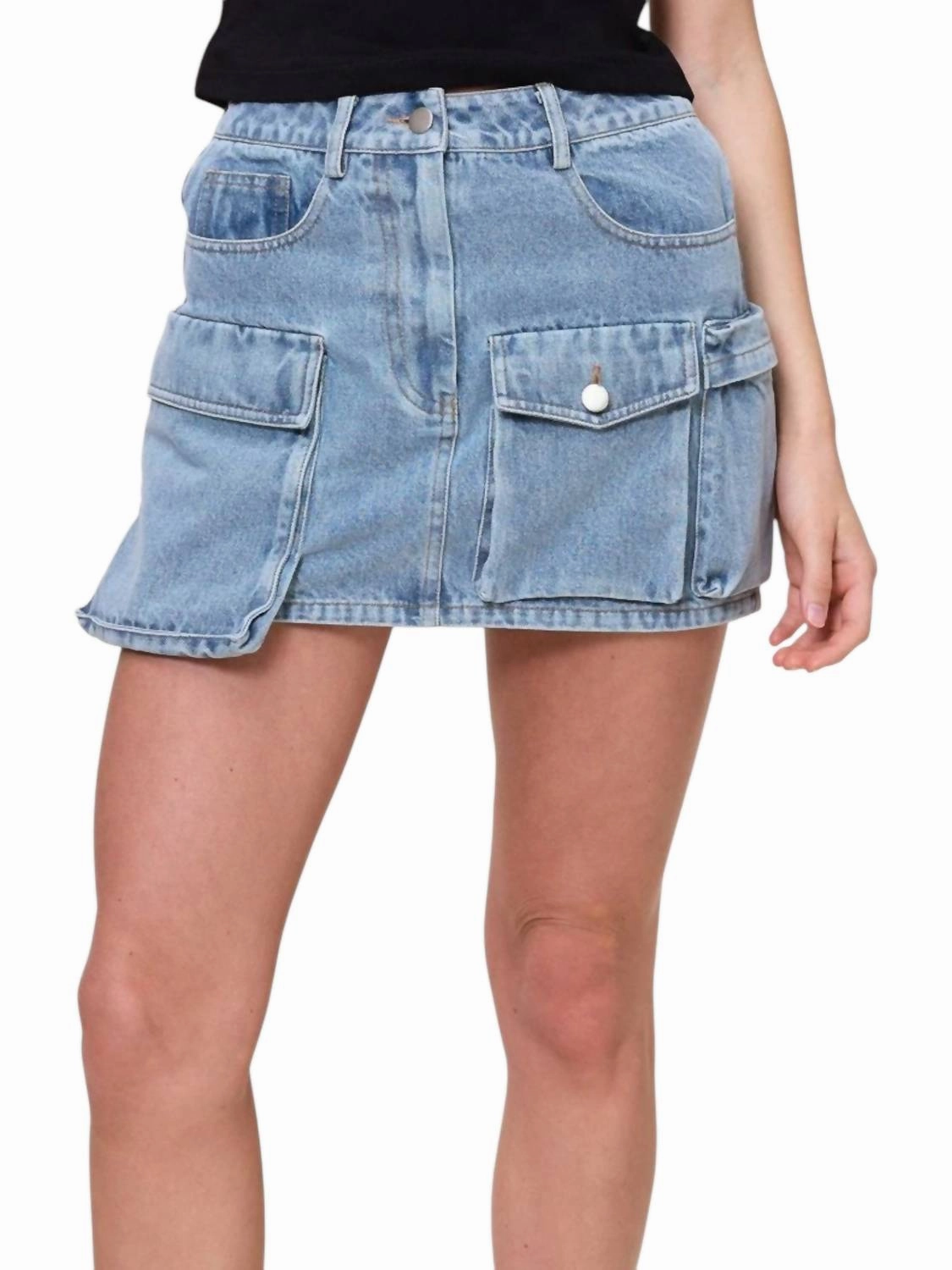 Elegant Look Everyday Look Denim Cargo Mini Skirt In Blue