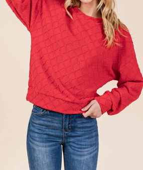 Winter Styling Light Knit Diamond Patterned Sweater In Red