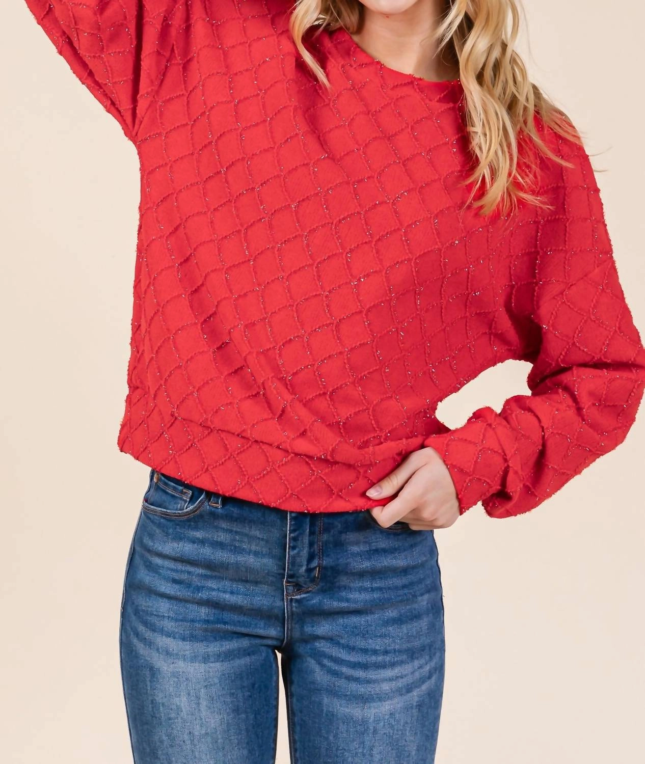 Diamond Patterned Sweater In Red Soft Warmth Cozy Choice