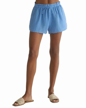 Dolphin Short With Tie In Riviera Blue embroidery work Street Style