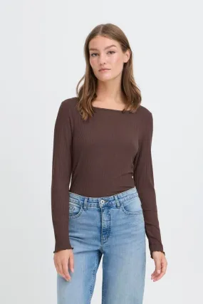 REFINED SQUARE NECK TOP (CHOCOLATE) Stretchable Knit