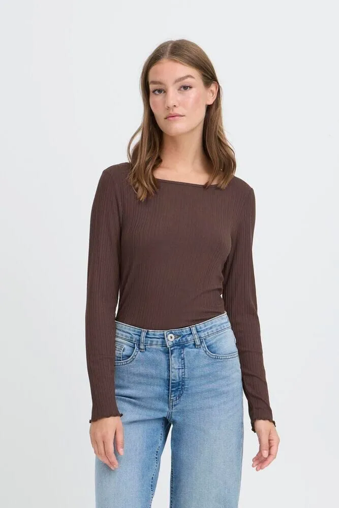 REFINED SQUARE NECK TOP (CHOCOLATE) Stretchable Knit