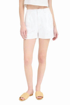 Kalene High-Waist Front Pleat Shorts In White Jogging Ready Wide Leg Opening