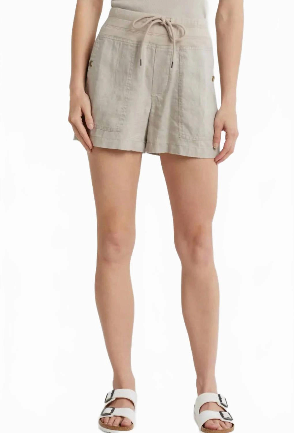 Linen Military Shorts In Mineral Warm Look Non Restrictive Fit