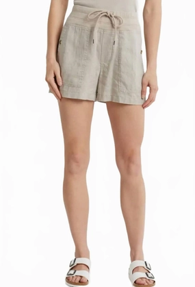 Linen Military Shorts In Mineral Warm Look Non Restrictive Fit
