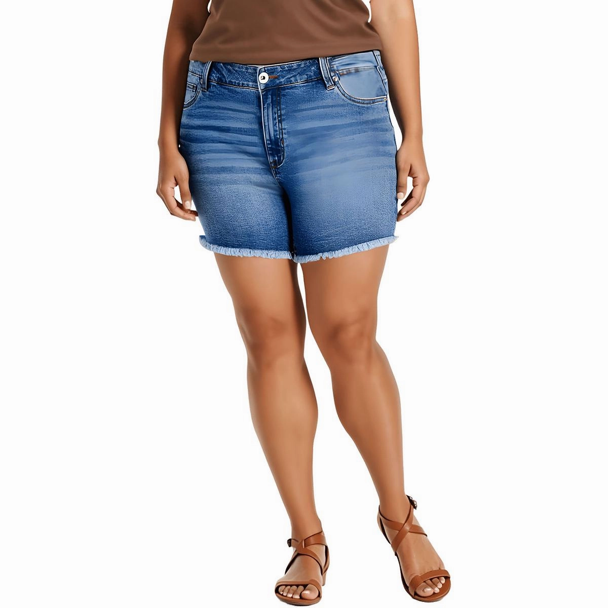 Womens Cuffed Denim Denim Shorts Functional Design