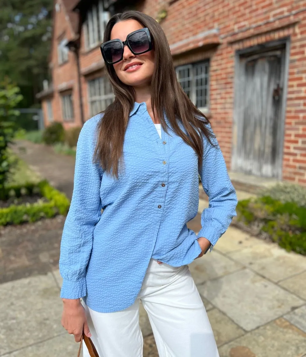 Wrinkle Resistant Weave ZipClosure Blue 'Violet' Longline Tunic Style Shirt