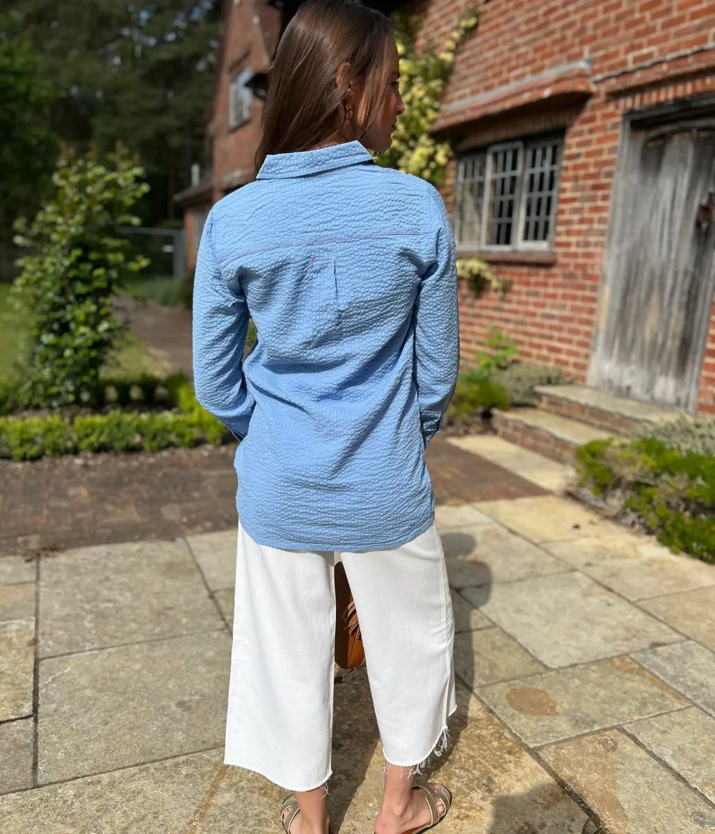 SoftFeel Fabric Blue 'Violet' Longline Tunic Style Shirt