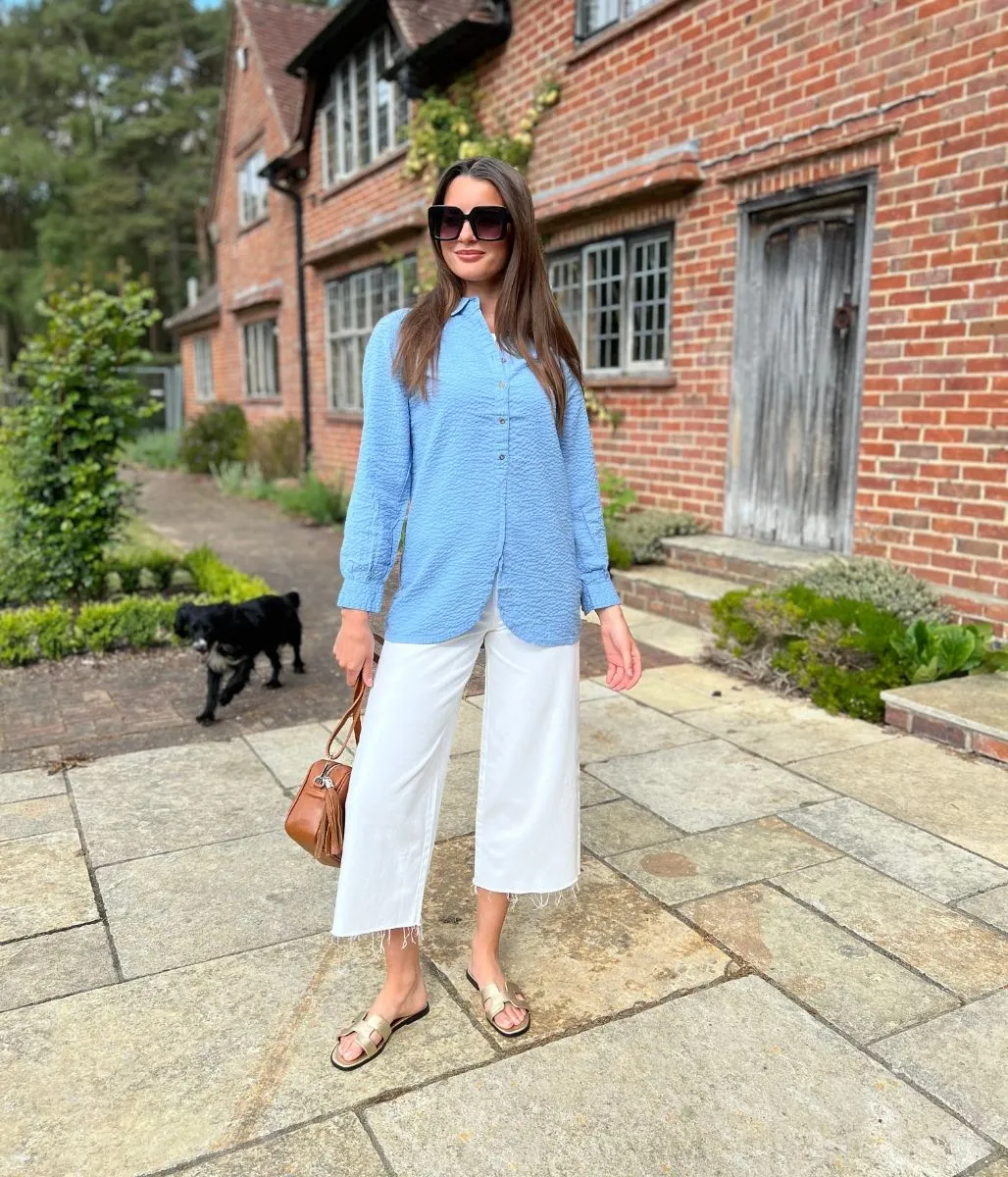 Sustainable Manufacturing NoiseReduciting Zipper Blue 'Violet' Longline Tunic Style Shirt