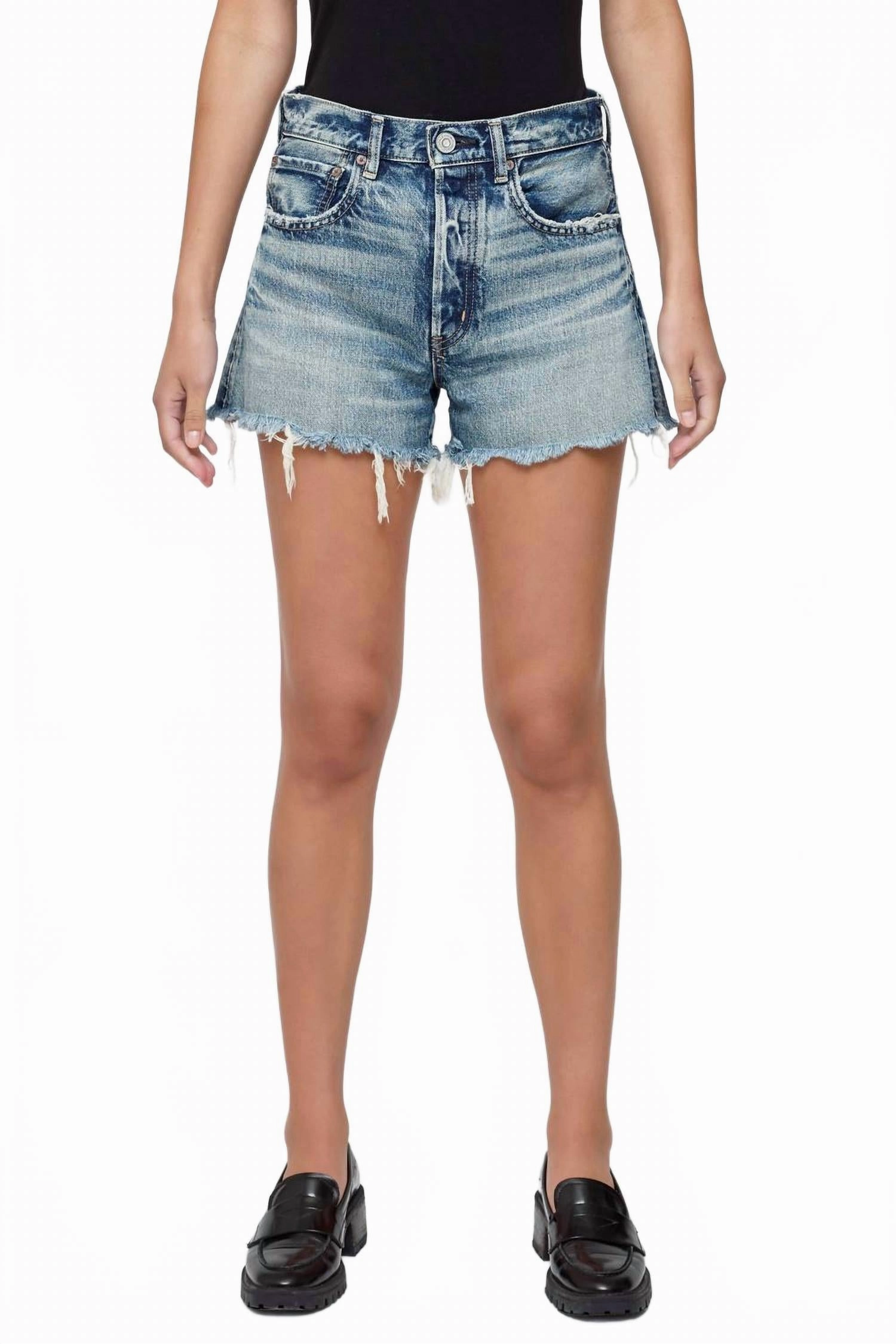 embroidery work soft fit Douglaston Denim Shorts In Blue