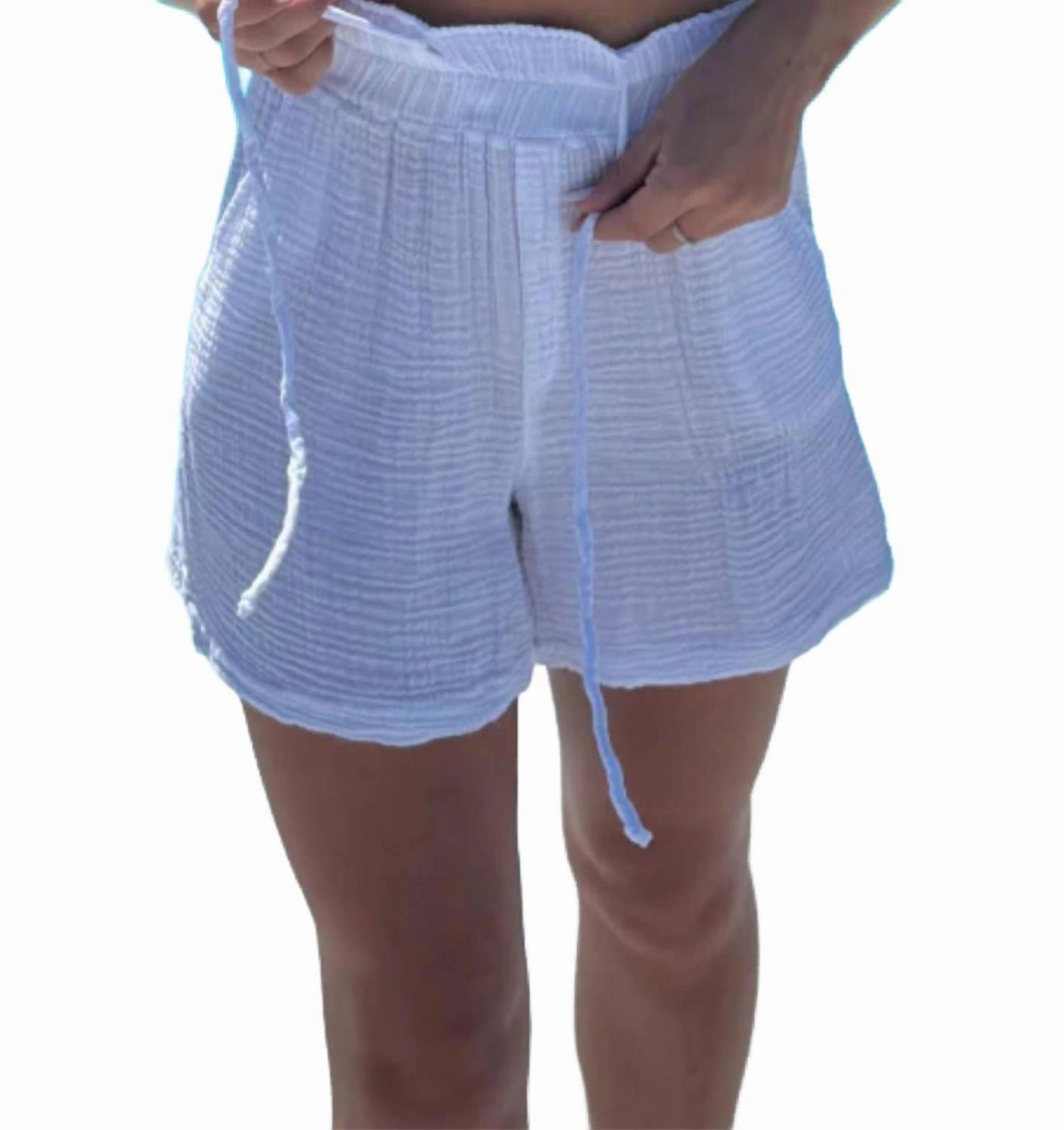 checked shorts Drawstring Gauze Shorts In White