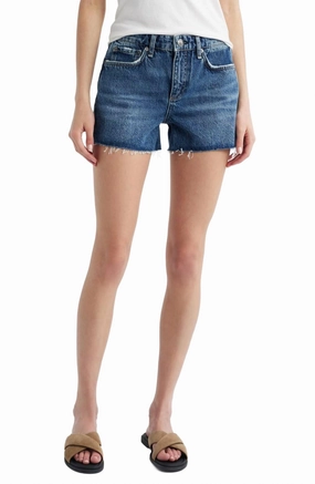 Dre Raw Hem Low Rise Boyfriend Denim Shorts In Cannon Casual Clothing