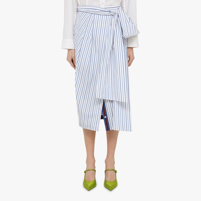 Dries Van Noten Women's Striped blue Cotton Midi Skirt Limited Quantity Travel Style