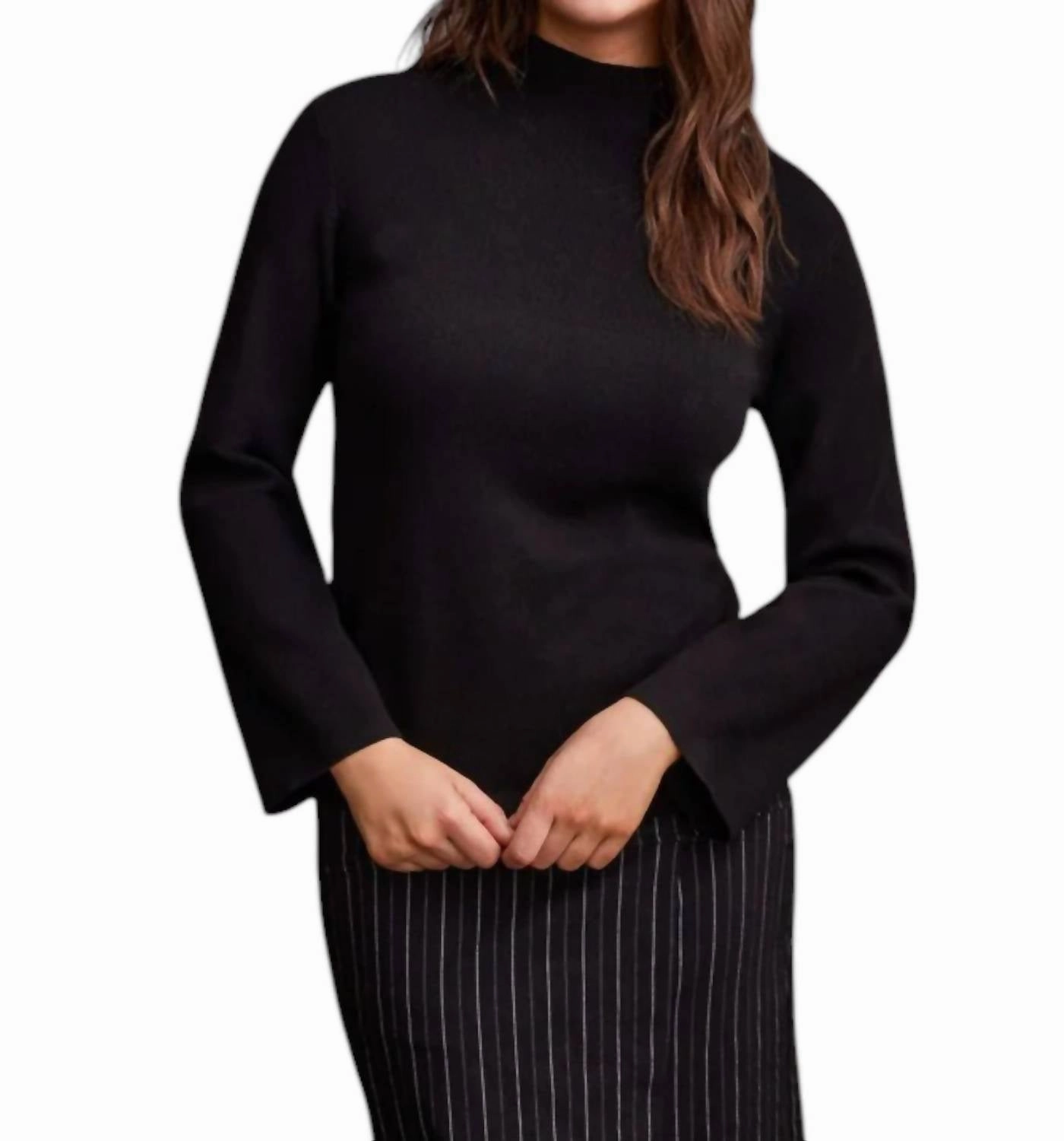 Funnel Neck Sweater In Black Chilly Weather Wear