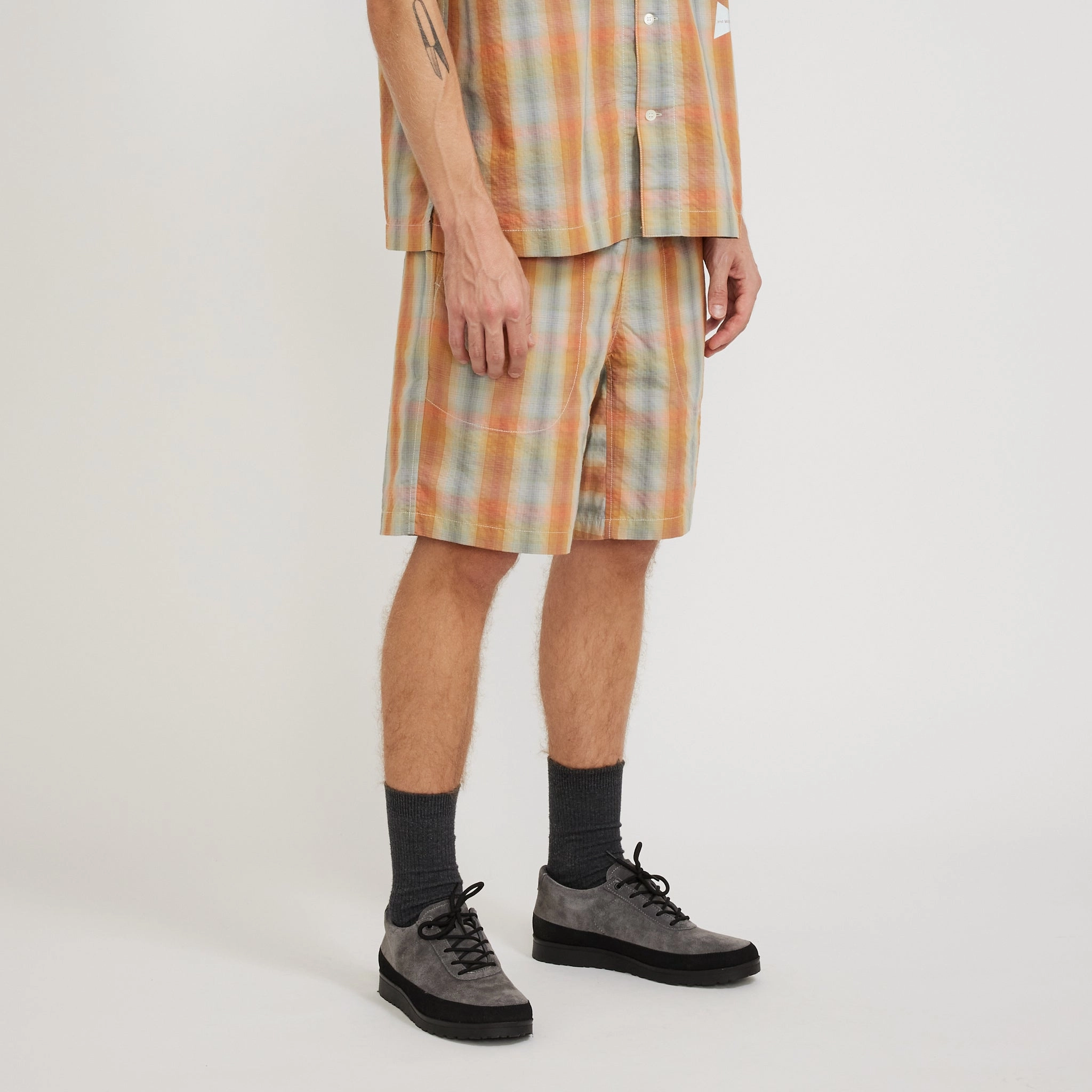 Color Variety Multi Panel Cut Dry Check Short Pants Orange