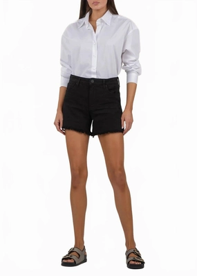 Jane High Rise Long Shorts In Black light feel Layered Cuff Design