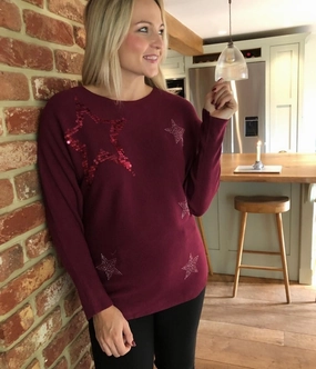 Effortless knitwear Burgundy Embellished Star Jumper