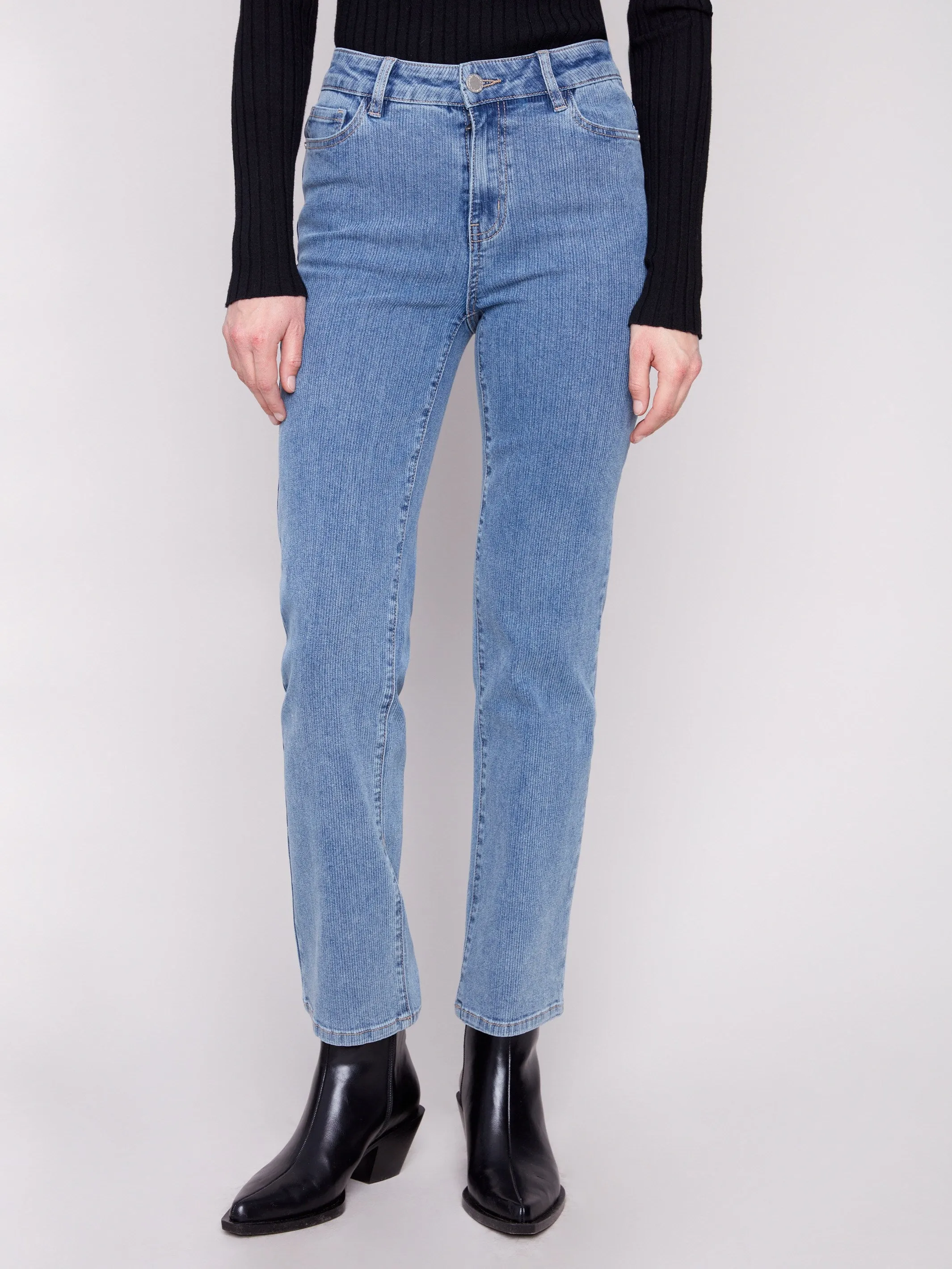 Corduroy Straight Leg Pants - Denim DoubleLayeredHem