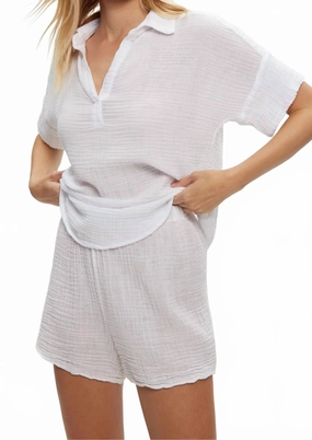 Layered Hem Detail Lightweight Weave Dream Gauze Flutter Short In White