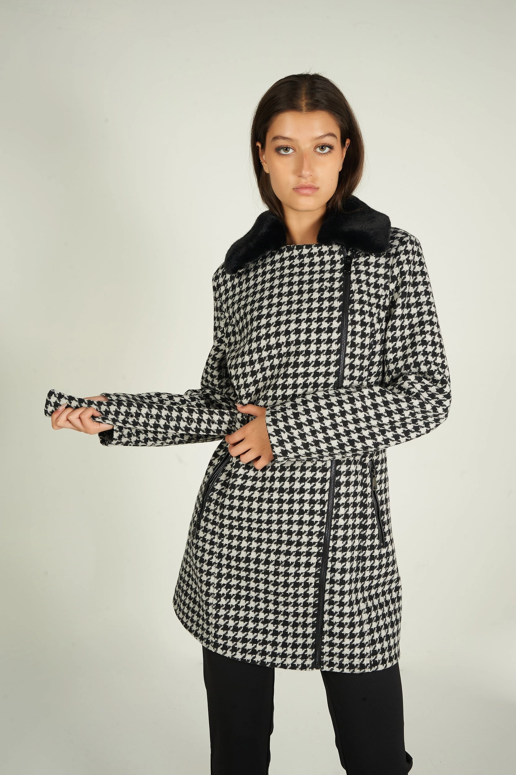 Modern City Outfit Manteau long ?? motif pied-de-poule - LL00551 - (E-C8)