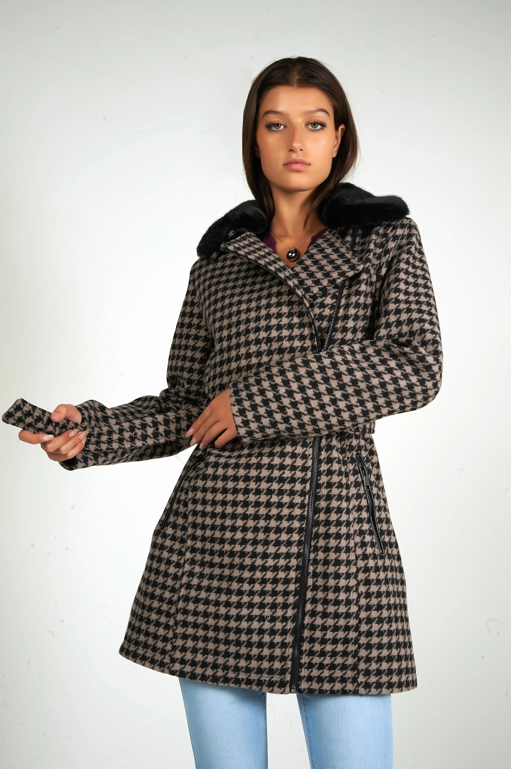 Modern Street All Occasion Manteau long ?? motif pied-de-poule - LL00551 - (E-C8)