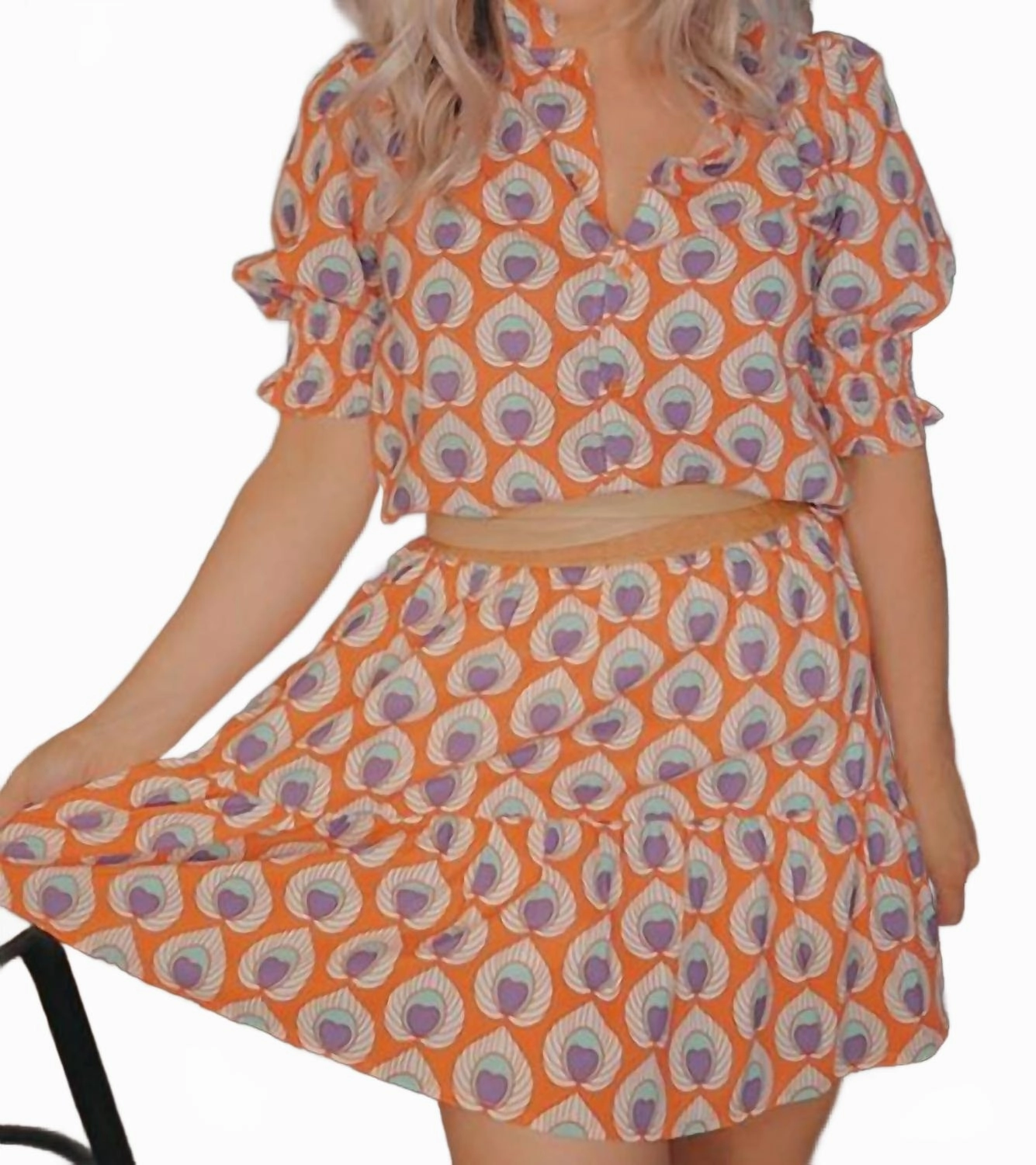 Tiered Skort In Orange Peacock Anti Cling Technology