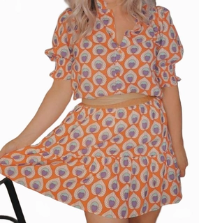 Tiered Skort In Orange Peacock Anti Cling Technology