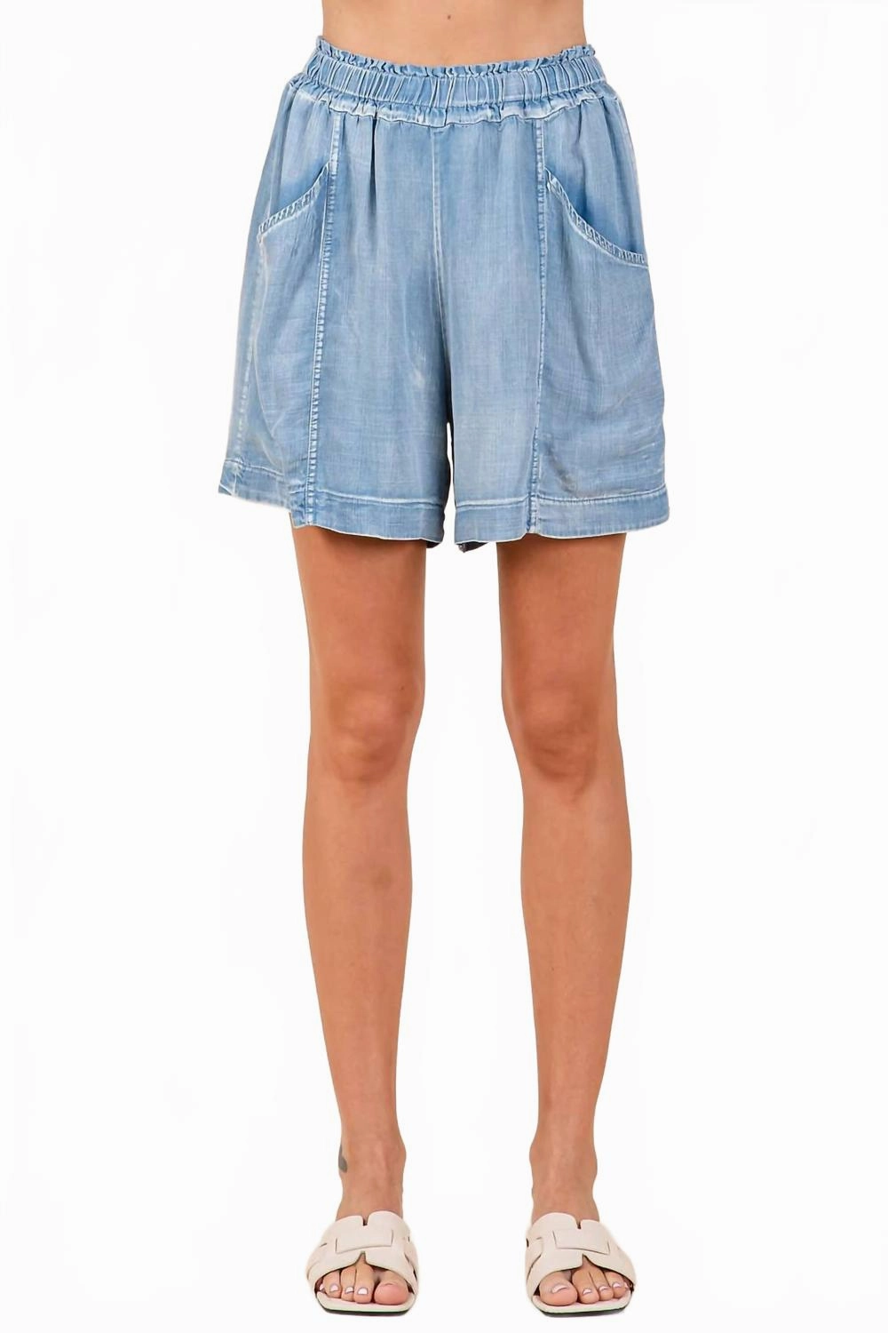 Easy Fit Shorts In Washed Chambray Fitness Friendly Sporty Style