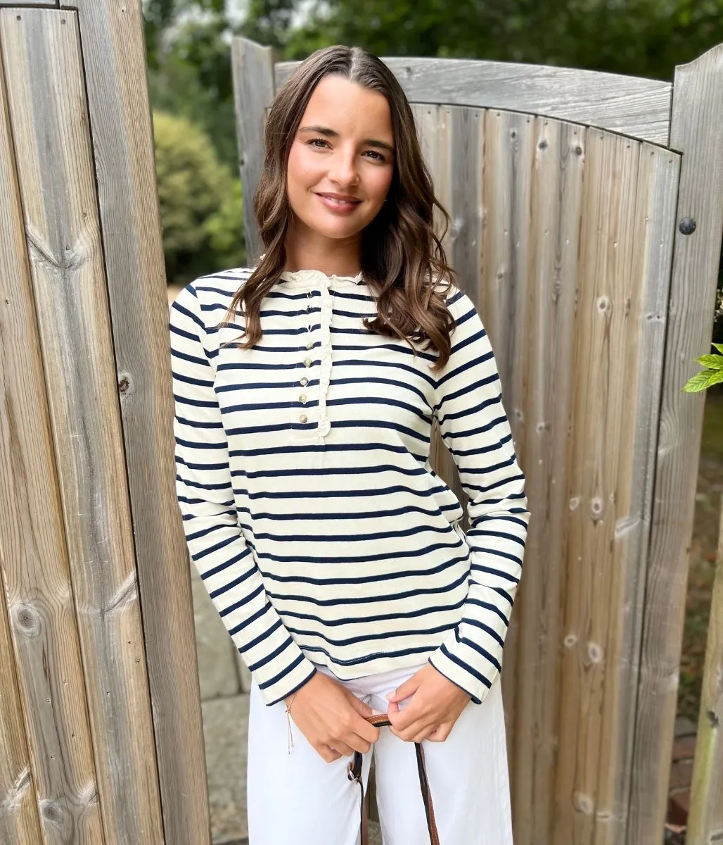 Ivory & Navy Daphne Striped Top BrushedInnerLining BondedHemline