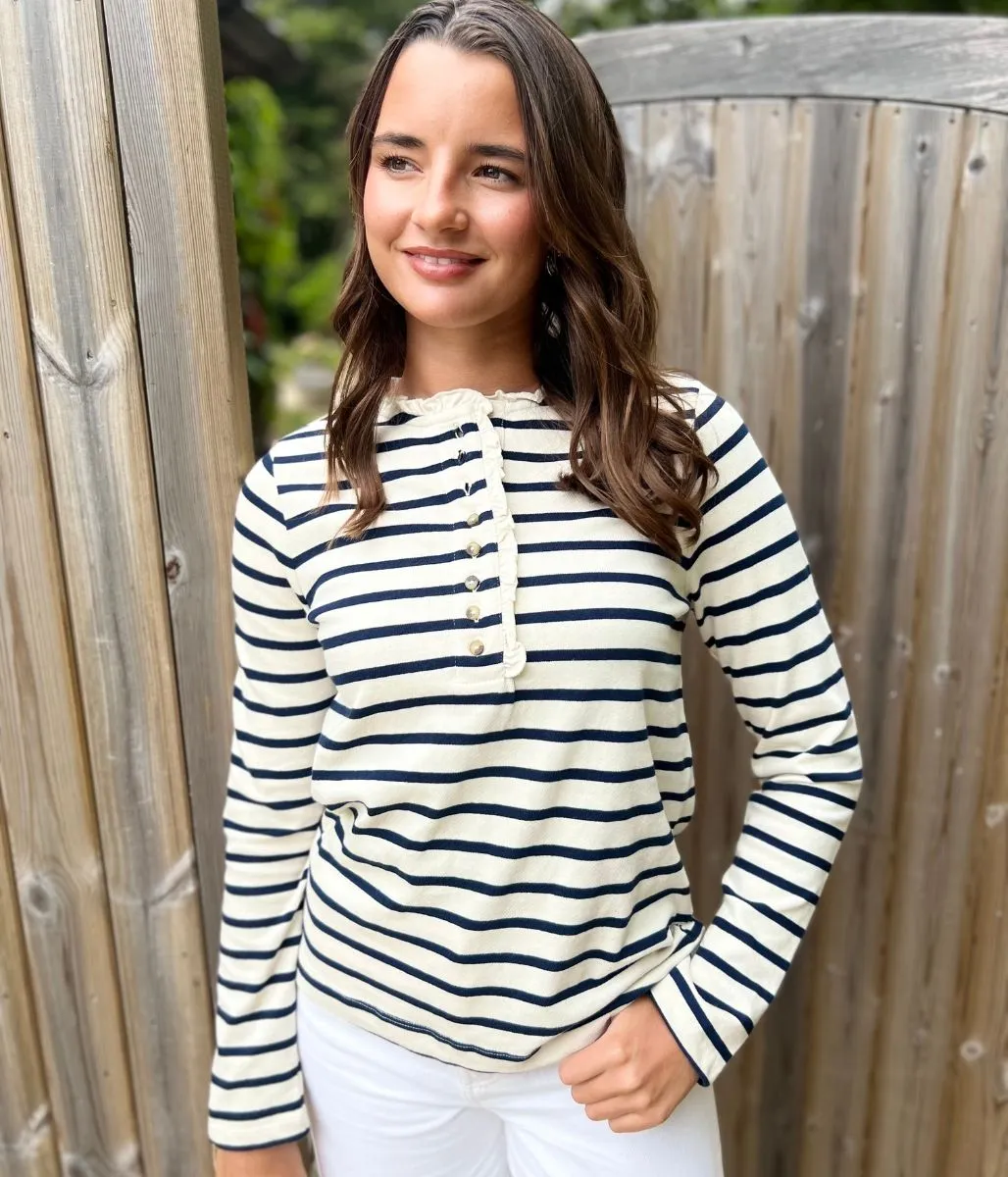 NonToxic Certification MultiPanelDesign Ivory & Navy Daphne Striped Top