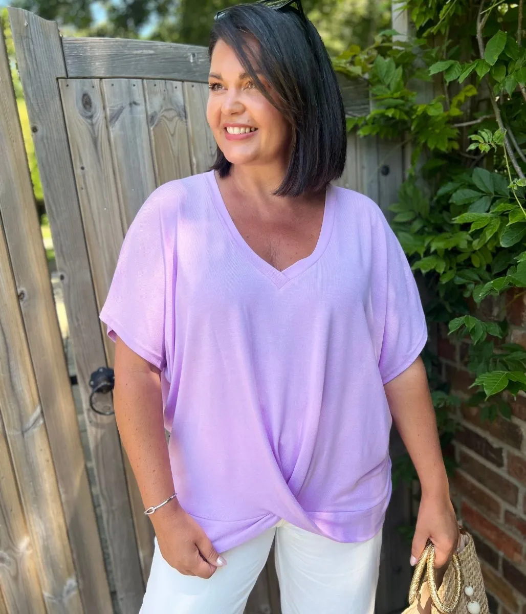 Lilac V Neck Twist Front Top WindproofBarrierTechnology Everyday Look