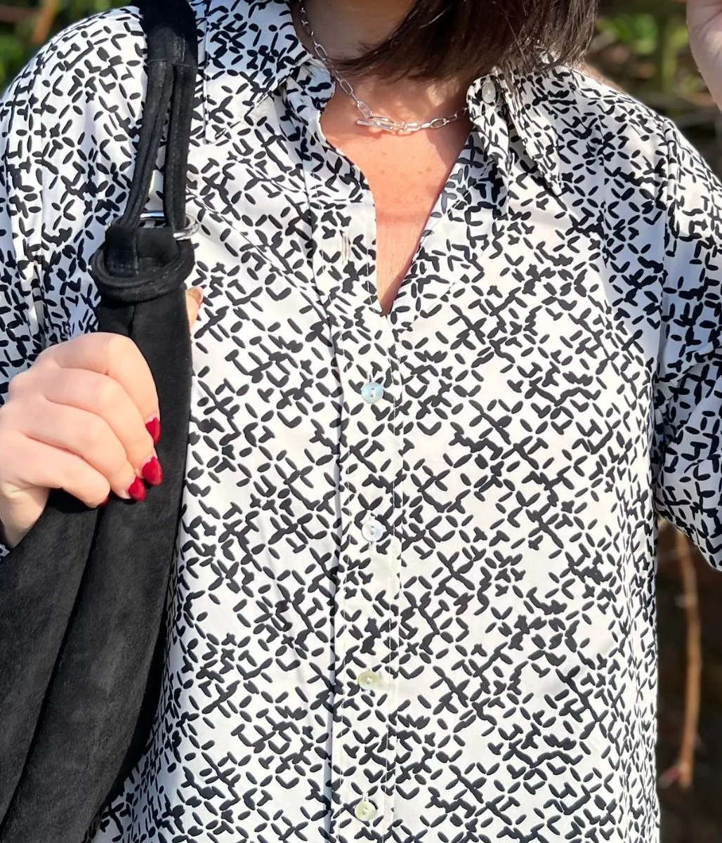 Ecru Dash Print Becca Shirt MoistureWicking Fabric