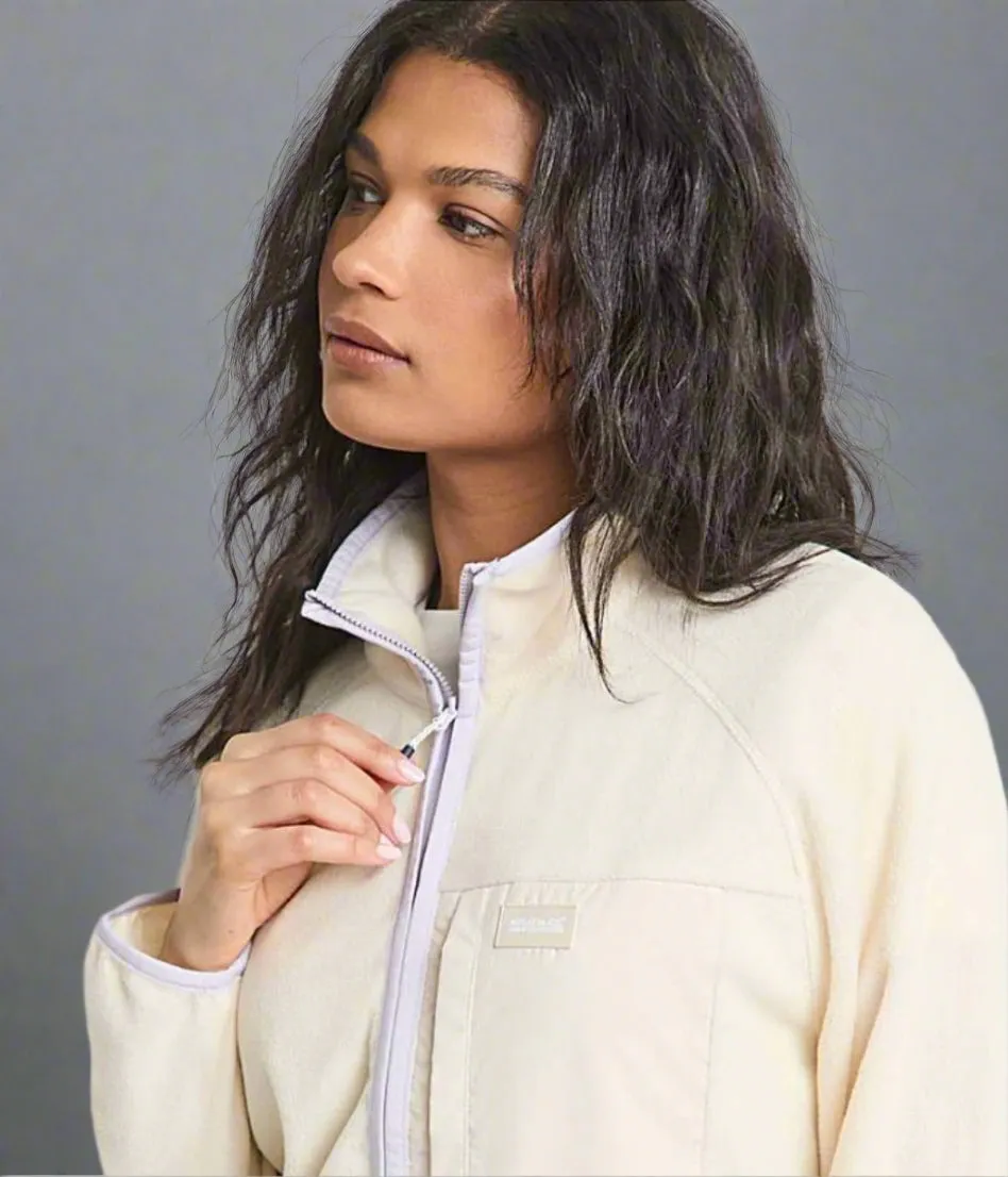 Textured Weave YarnDyed Stripes Ecru Lilana Full Zip Fleece