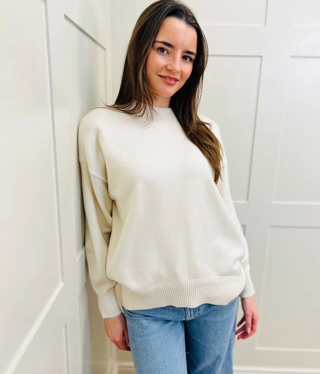 Minimalist Style Ecru Relaxed Cotton Blend Jumper