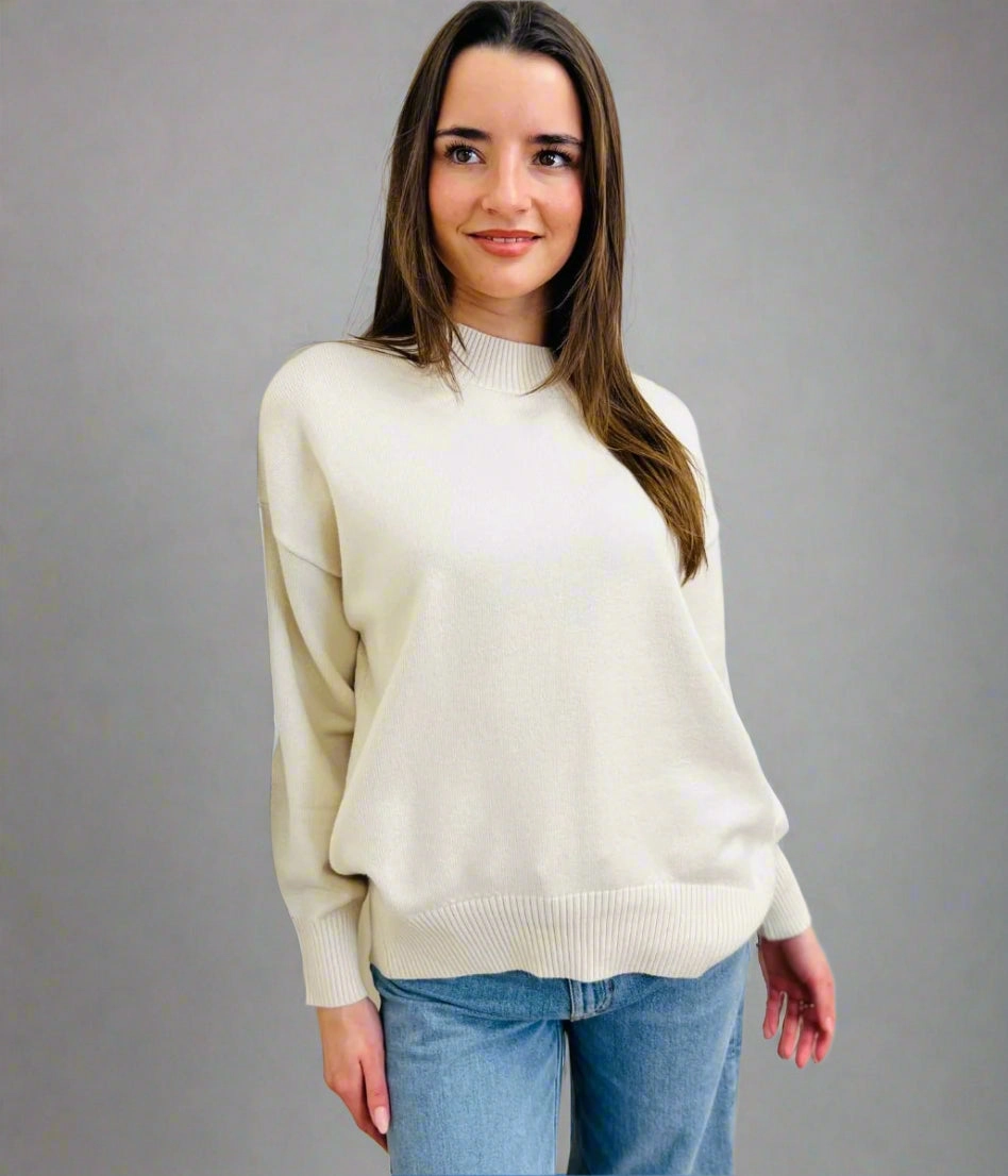 Ecru Relaxed Cotton Blend Jumper Light Fit Design